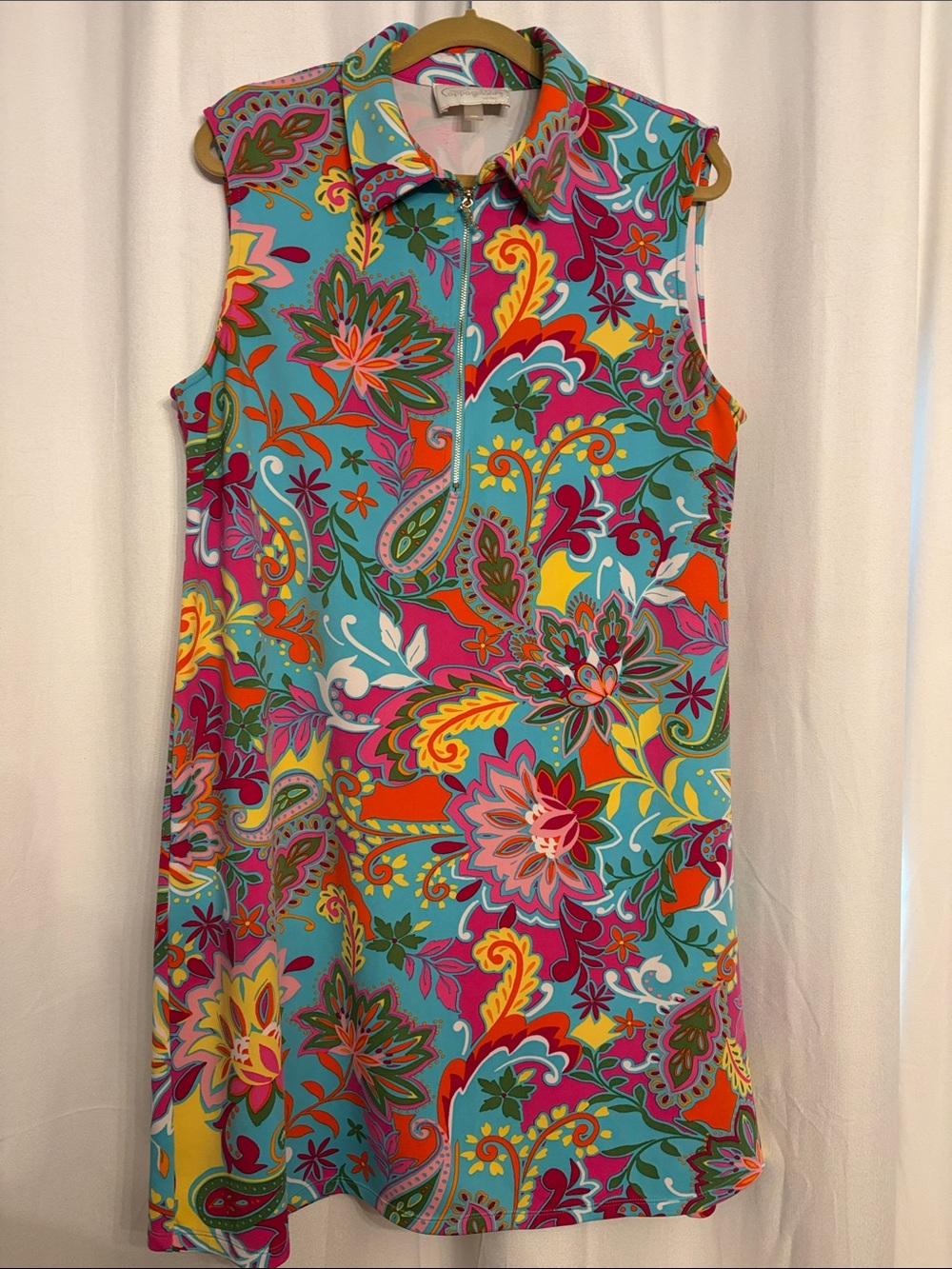 Pappagallo Floral Paisley Mini Dress - Teal, Pink & Yellow